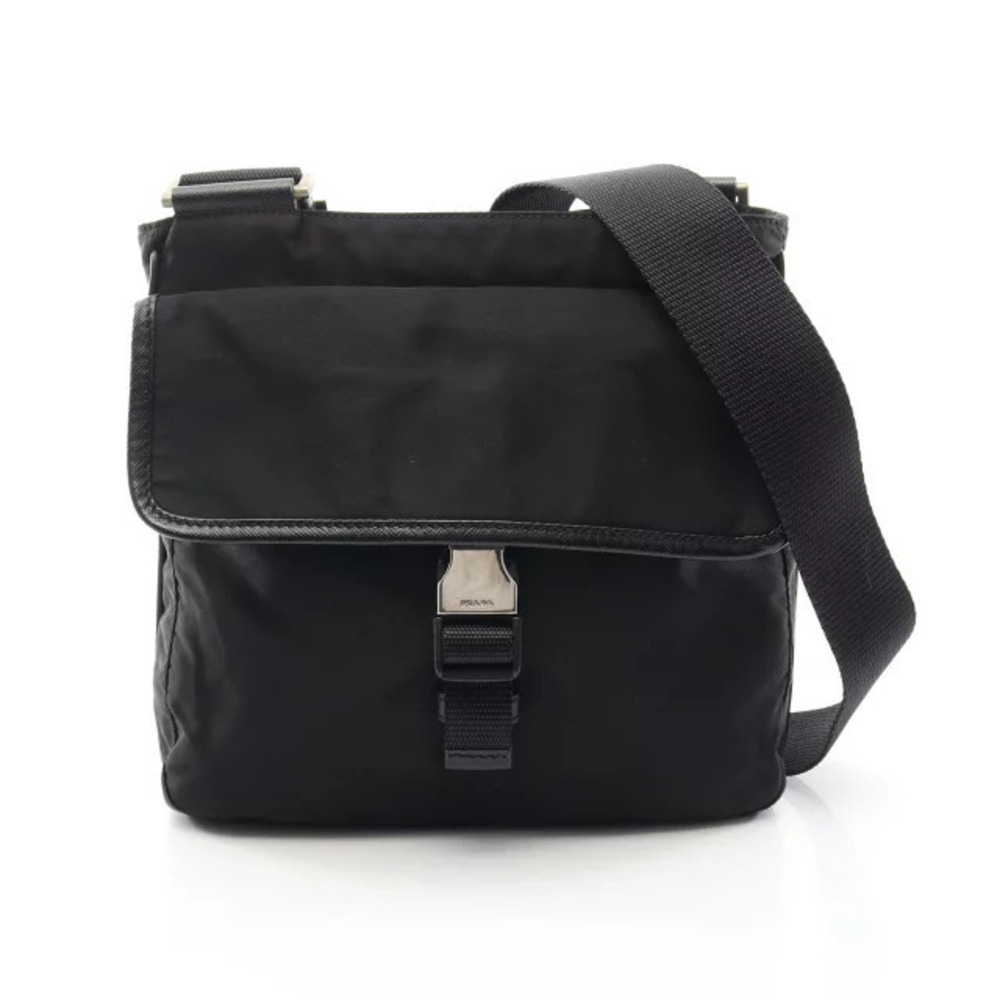 Prada Triangle Shoulder Bag Saffiano Leather Black